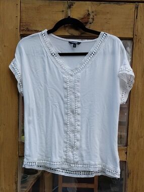 George White Crochet-Trim V-Neck Blouse